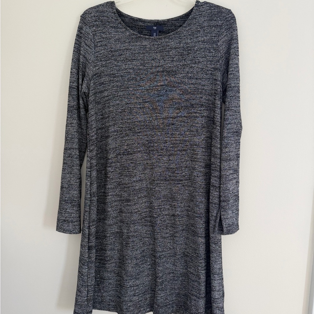 Silver threading  Heathered Long Sleeve Swing Dress - Gray and silver